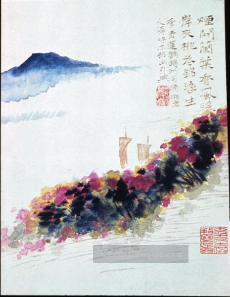 Shitao Flussufer von Pfirsichblüten alte China Tinte Ölgemälde